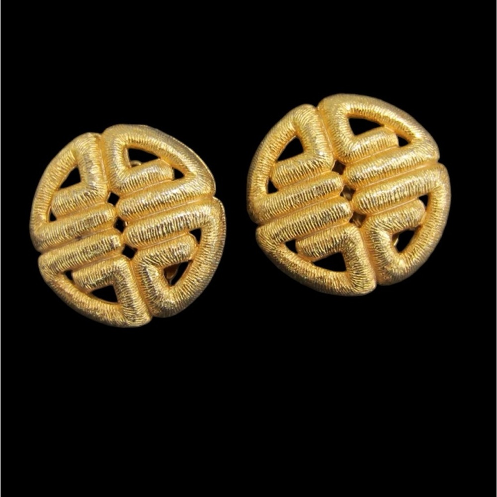 GIVENCHY Paris NY Earrings Matte Gold Plated Vintage Clip On Earrings 1980s